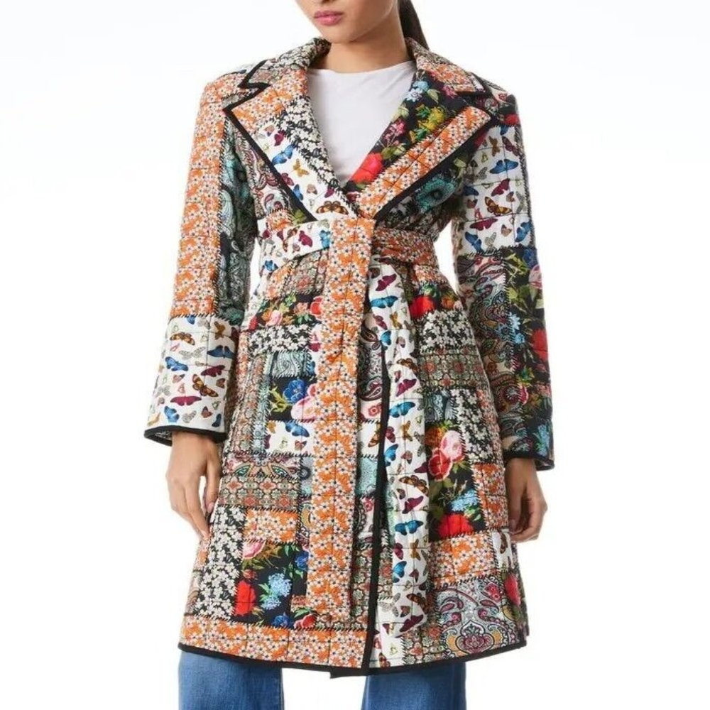 New Alice + Olivia Moya Quilted Patchwork Coat NEW